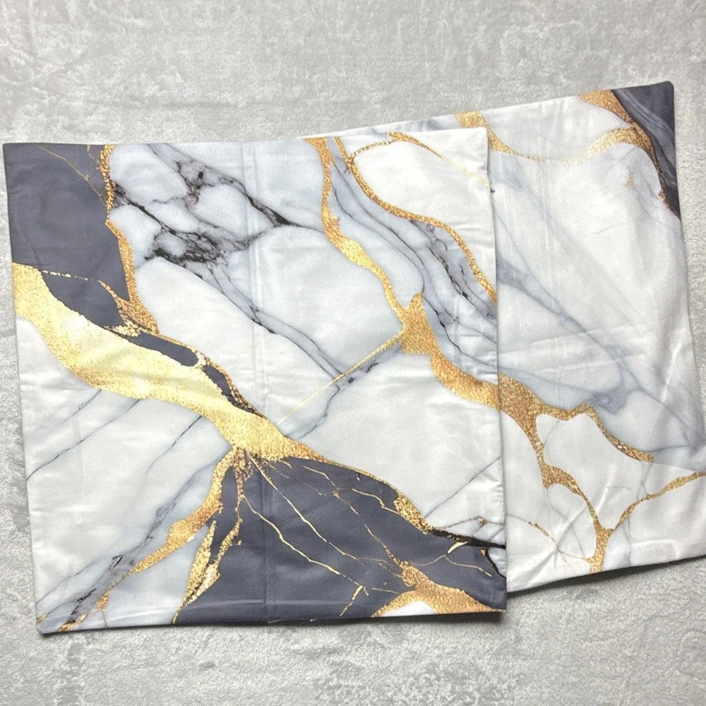 2-Pack Marble Print Pillowcases 20x30 White Gray Gold Polyester Modern